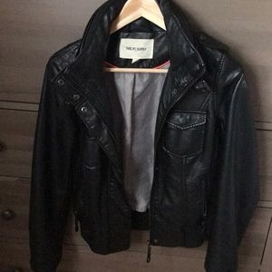 Thread and supply vegan leather hooded jacket